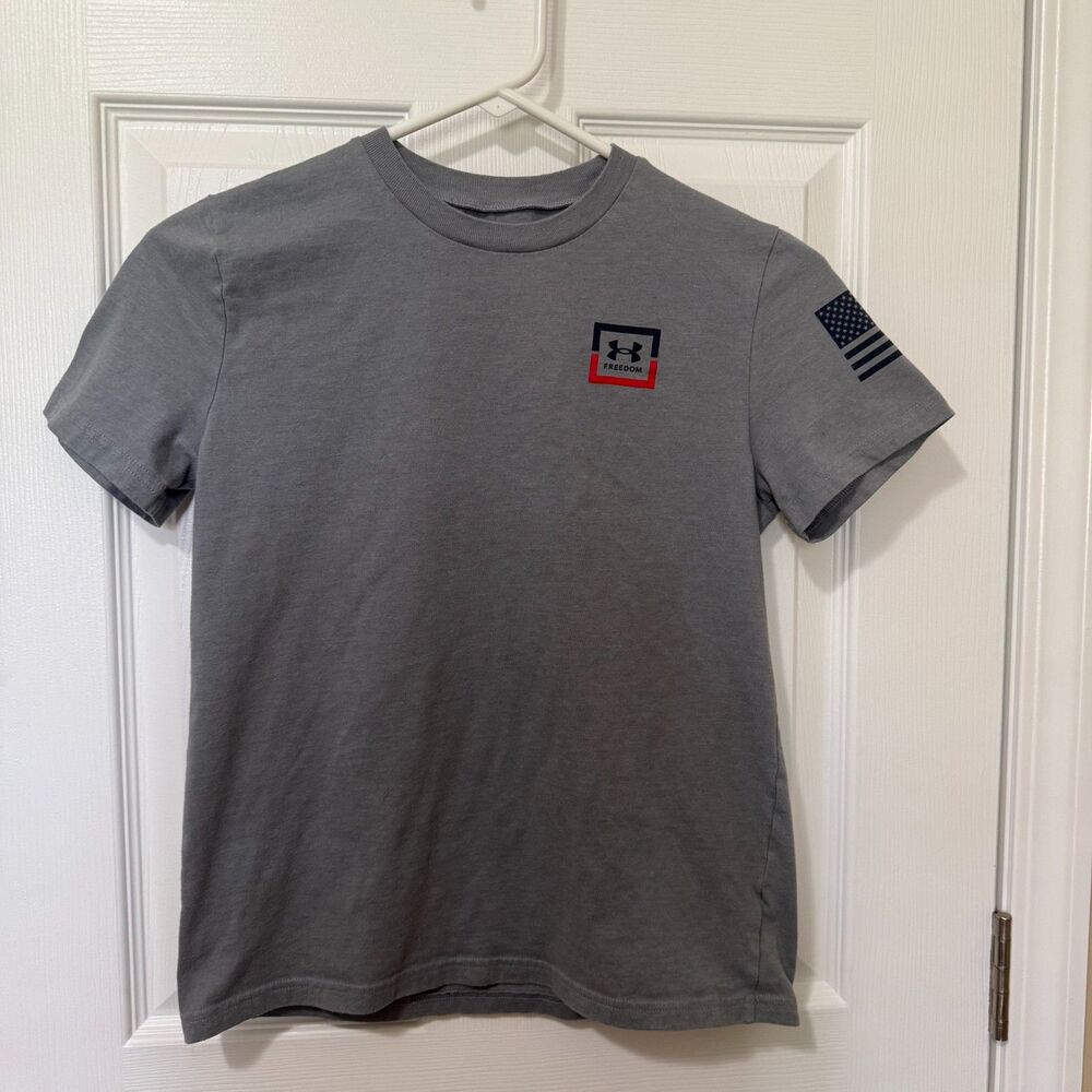 Under Armour Freedom Gray Boys Youth Medium Flag Graphic T-Shirt - Picture 5 of 7